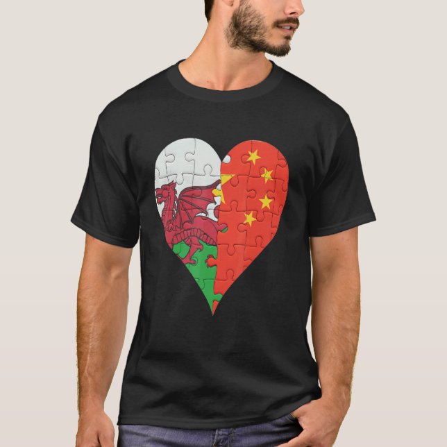 Welsh Chinese Flag Heart T-Shirt (Front)
