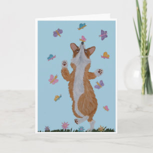 Welsh Corgi and Butterflies Happy Birthday! Card