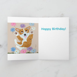  Welsh Corgi and Butterflies Happy Birthday! Card