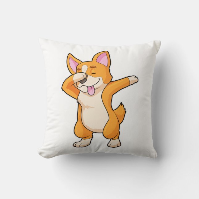 Welsh Corgi at Hip Hop Dance Dab Cushion (Front)