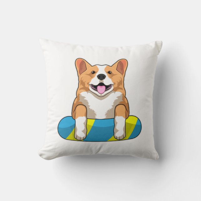Welsh Corgi at Swimming with Swimming board Cushion (Front)
