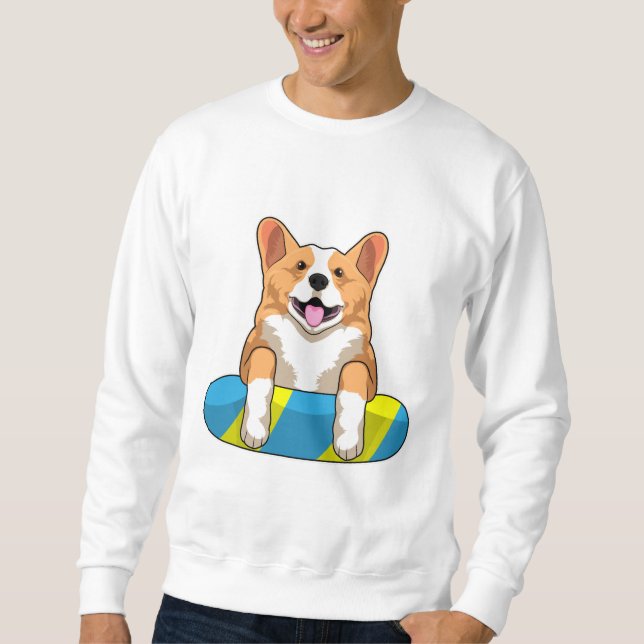 Welsh Corgi at Swimming with Swimming board Sweatshirt (Front)