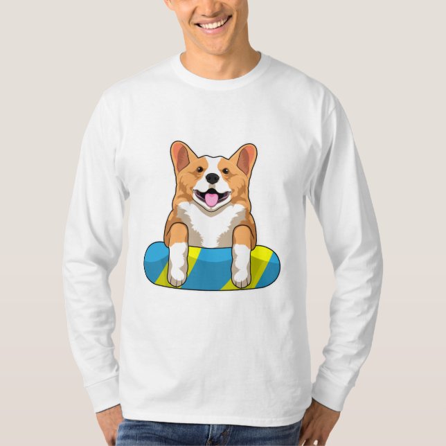 Welsh Corgi at Swimming with Swimming board T-Shirt (Front)