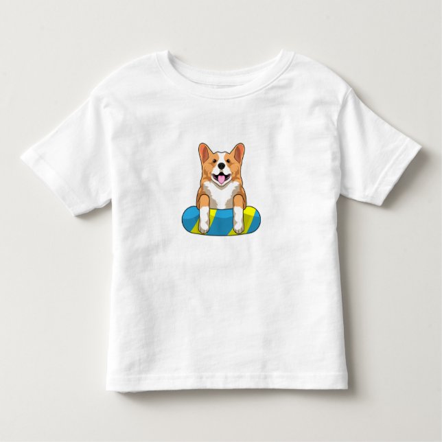 Welsh Corgi at Swimming with Swimming board Toddler T-Shirt (Front)