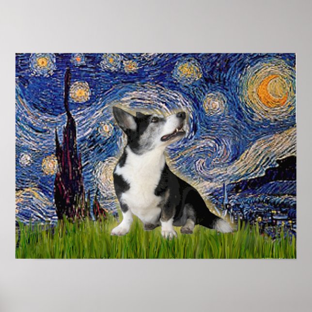 Welsh Corgi  Bi Black   Starry Night Poster (Front)
