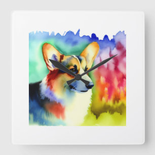 Welsh Corgi Cardigan 031124AREF138 - Watercolor Square Wall Clock