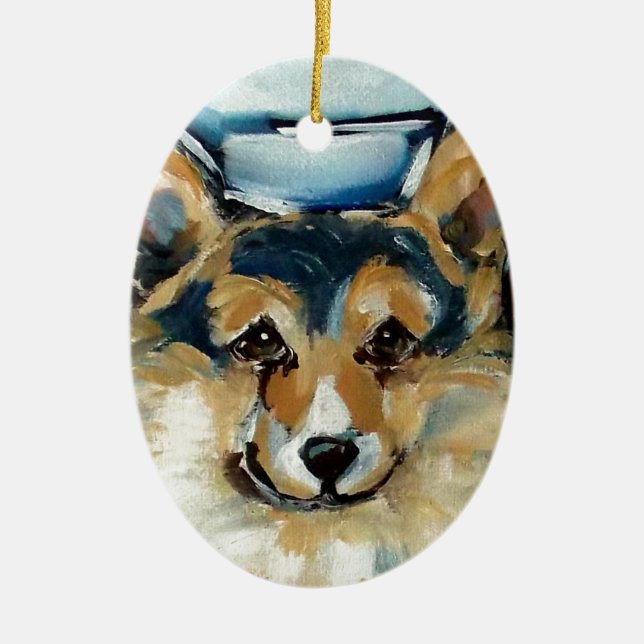 Welsh Corgi Cardigan Ceramic Tree Decoration (Front)