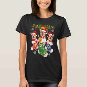 Welsh Corgi Christmas Socks Tree Light Xmas Santa T-Shirt