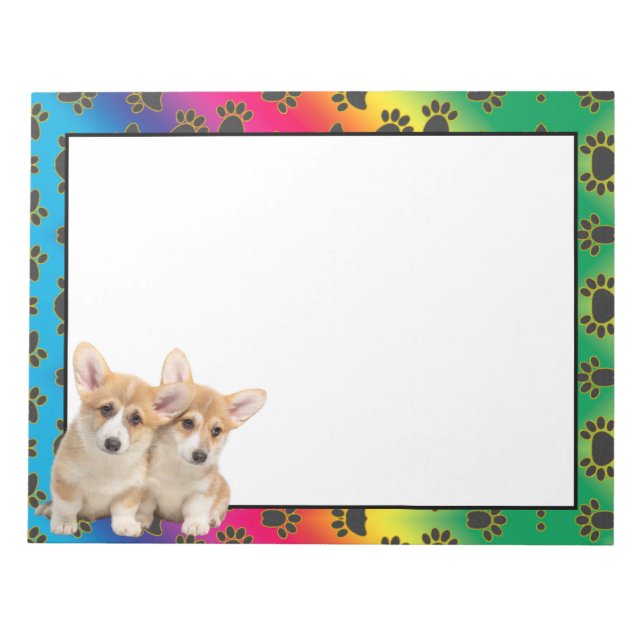 Welsh Corgi colourful dog paw pattern notepad (Front)