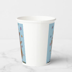 Welsh Corgi dancing with butterflies Paper Cups