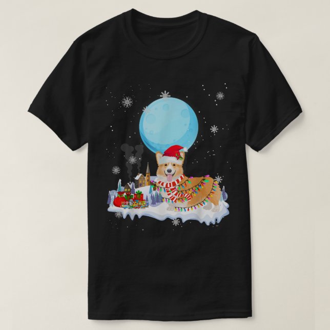 Welsh Corgi Dog Cute Christmas Lights Lover Tee  (Design Front)