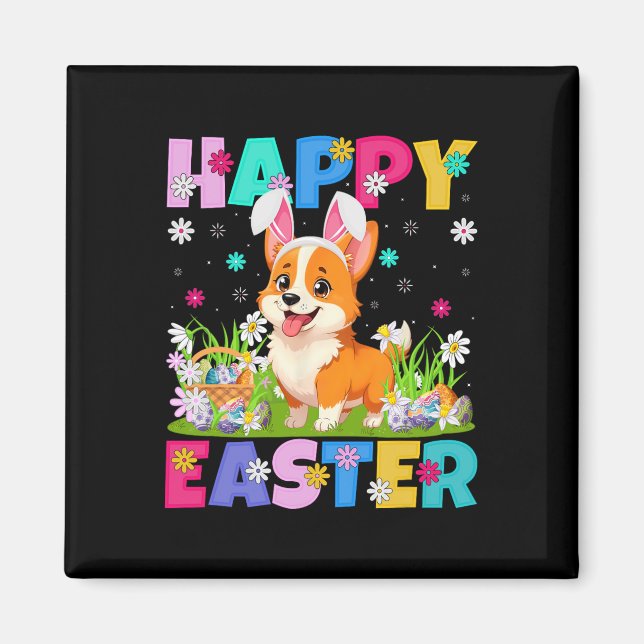 Welsh Corgi Dog Happy Easter Egg Hunt Bunny Ear Ea Magnet (Front)