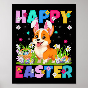 Welsh Corgi Dog Happy Easter Egg Hunt Bunny Ear Ea Poster