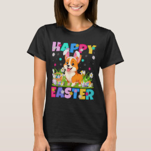 Welsh Corgi Dog Happy Easter Egg Hunt Bunny Ear Ea T-Shirt