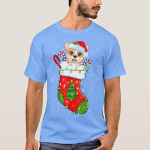 Welsh Corgi Dog In Christmas Socks Santa Welsh Cor T-Shirt