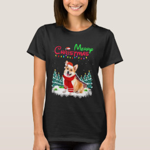 Welsh Corgi Dog Santa Hat Christmas Lights Merry C T-Shirt