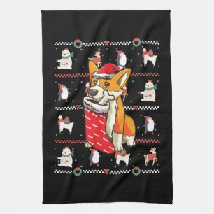Welsh Corgi Dog Ugly Christmas Tea Towel