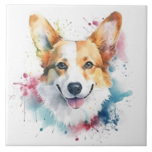 Welsh Corgi Dog, Watercolor Pet Tile