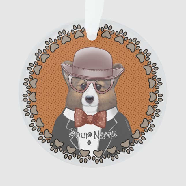 Welsh Corgi Glasses Ornament (Front)