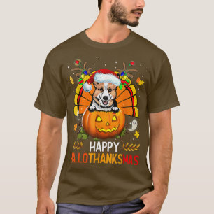 Welsh Corgi Happy Hallothanksmas Halloween Thanksg T-Shirt