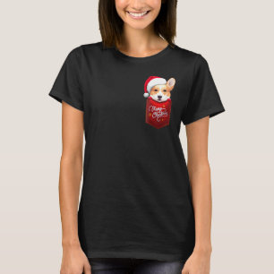 Welsh Corgi In Chest Pocket Christmas T-Shirt