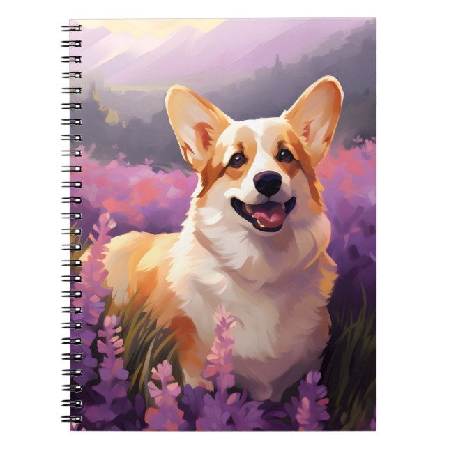 Welsh Corgi in Lavender field Notebook (Front)