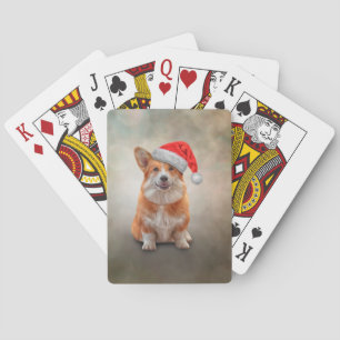 Welsh Corgi in red hat of Santa Claus Playing Cards