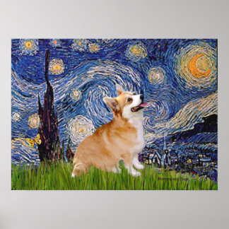 Welsh Corgi Pembroke - Starry Night Poster
