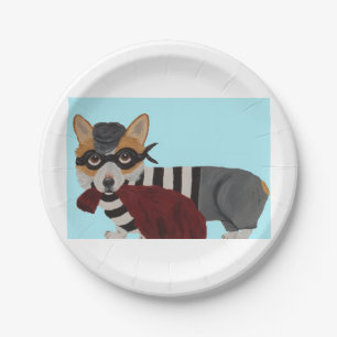 Welsh Corgi Treat Thief Burglar Paper Plate