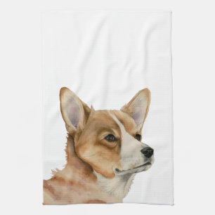 Welsh Corgi Watercolor Painting Tea Towel