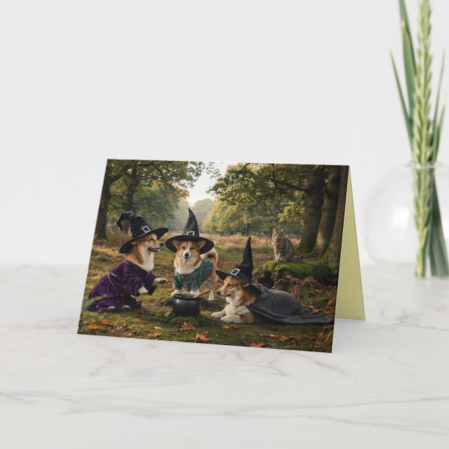 Welsh Corgi Witch Halloween Card (Front)