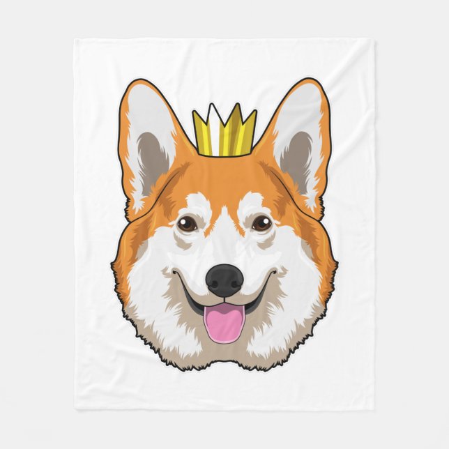 Welsh Corgi with Crown Fleece Blanket (Front)