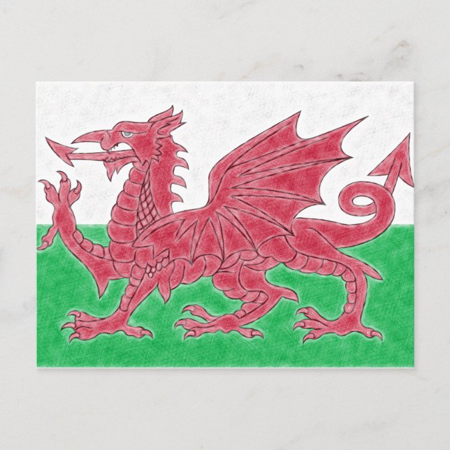 Welsh Dragon Colour Pencil Sketch Effect Wales Fla Postcard (Front)