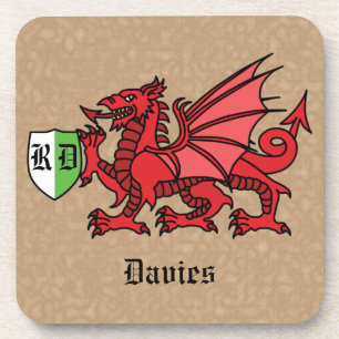 Welsh Dragon Custom Name and Monogram Coaster
