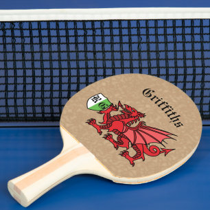 Welsh Dragon Custom Name and Monogram Ping Pong Paddle