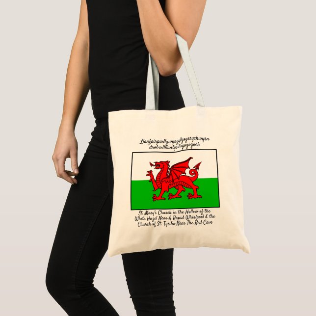Welsh Dragon Flag Llanfairpwllgwyngyll Tote Bag (Front (Product))