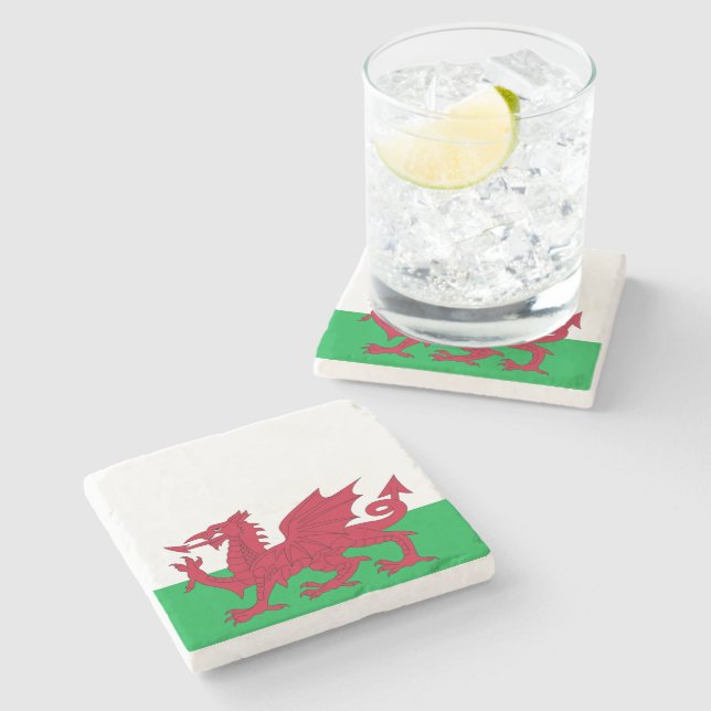 Welsh Dragon ~ Flag of Wales Stone Coaster (Side)