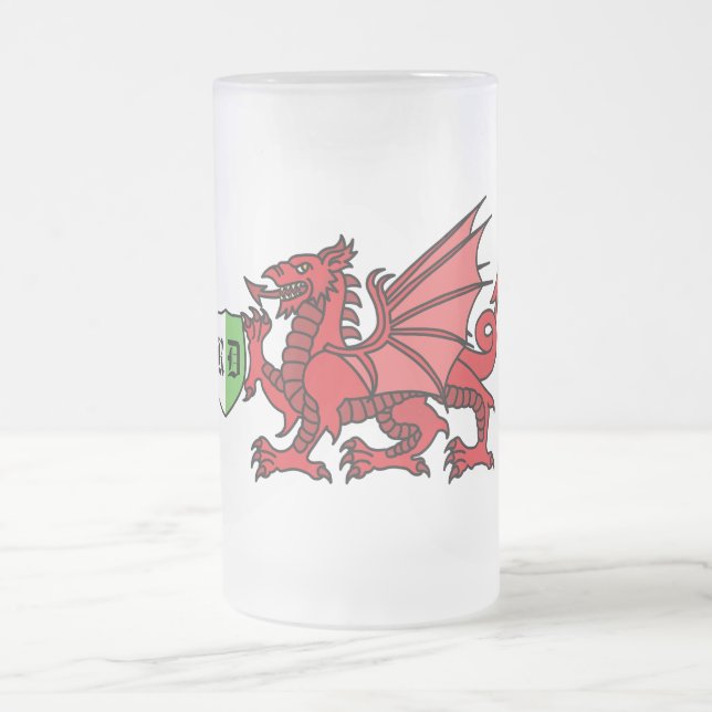Welsh Dragon Monogram Frosted Glass Beer Mug (Center)