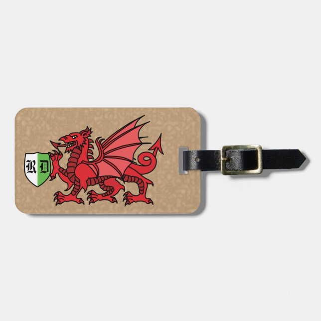 Welsh Dragon Monogram Luggage Tag (Front Horizontal)