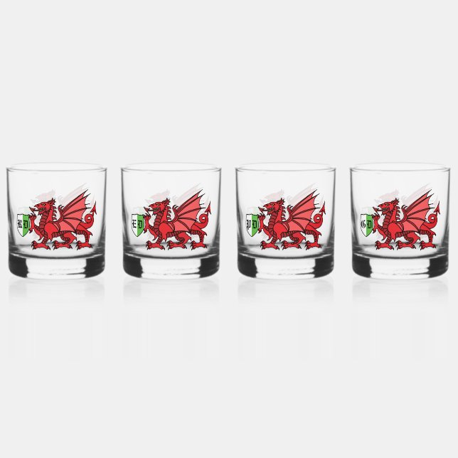Welsh Dragon Monogram Whiskey Glass (Front)