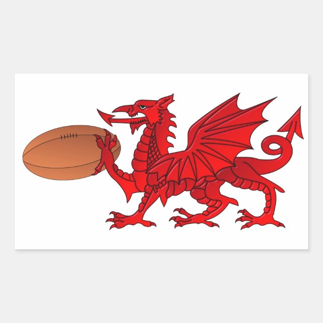 Welsh Dragon With a Rugby Ball Rectangular Sticker (Front)