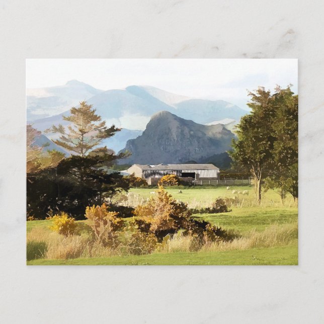 WELSH FARM AND MOUNTAIN LANDSCAPE POSTCARD (Front)