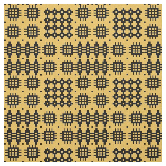Welsh Faux Tapestry Black, Yellow Pattern Fabric (Swatch)