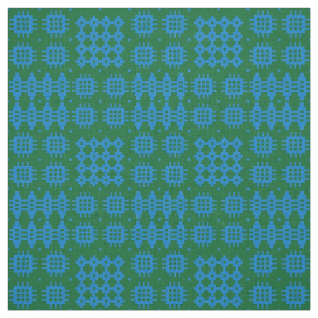 Welsh Faux Tapestry Bright Blue on Green Pattern Fabric (Swatch)