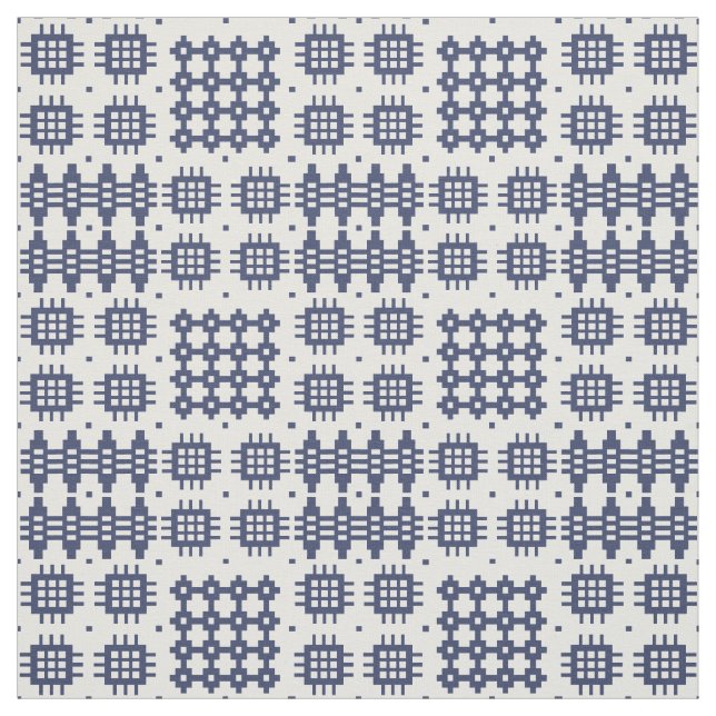 Welsh Faux Tapestry Dark Blue on White Fabric (Swatch)