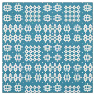Welsh Faux Tapestry Teal Blue on White Pattern Fabric