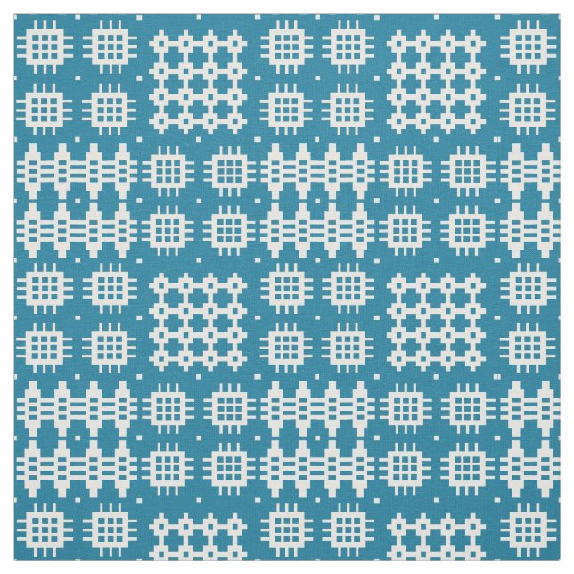 Welsh Faux Tapestry Teal Blue on White Pattern Fabric (Swatch)