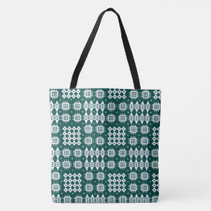 Welsh Faux Tapestry White on Dark Green Tote Bag