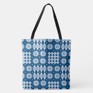 Welsh Faux Tapestry White on Navy Blue Tote Bag