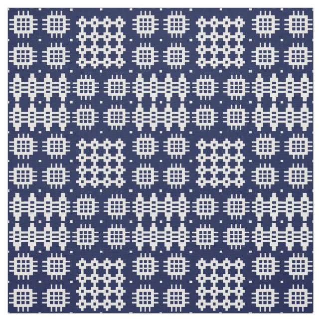 Welsh Faux Tapestry White ondark  Blue Fabric (Swatch)